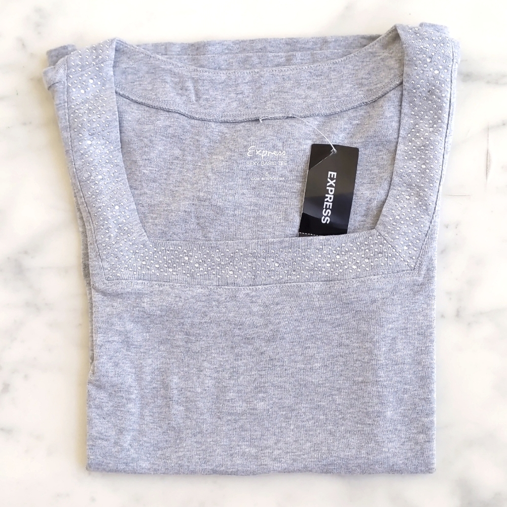 NWT. Express Sexy Basic Tee with crystals and sparkling decorations.